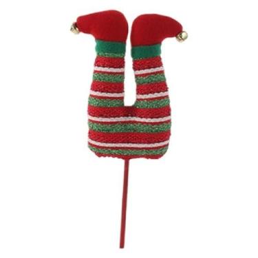 Imagem de shamjina Decoração de árvore de Natal com picareta de perna de elfo, enfeite de Natal com patas de elfo, pelúcia para decoração de árvore de Natal, lareira de, Vermelho Verde Branco