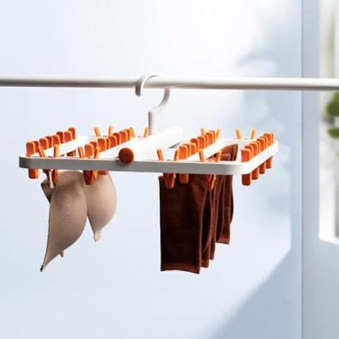Imagem de Cabide dobrável com 24 clipes de gancho giratório à prova de vento, suporte de secagem de roupa para meias, roupas íntimas, toalhas (laranja)