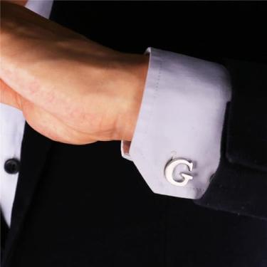 Imagem de Abotoaduras iniciais de aço inoxidável 26 abotoaduras de letra inicial do alfabeto camisas de casamento de negócios A-Z, One Size, Aço inoxidável, Sem Pedra Preciosa