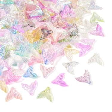 Imagem de 160 peças de pingente de cauda de sereia de acrílico gradiente cauda de peixe pingente de cauda de peixe de verão charme animal para brinco faça você mesmo pulseira de joias