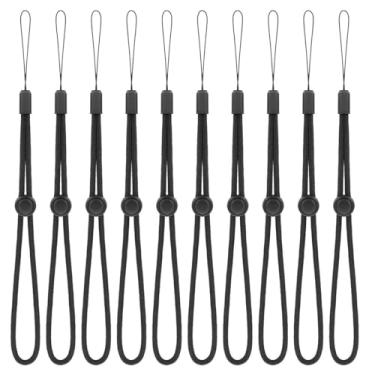 Imagem de Pacote com 10 alças ajustáveis de nylon para celular – alças práticas para câmera, carteira, chaves, pen drive USB, crachás, preto