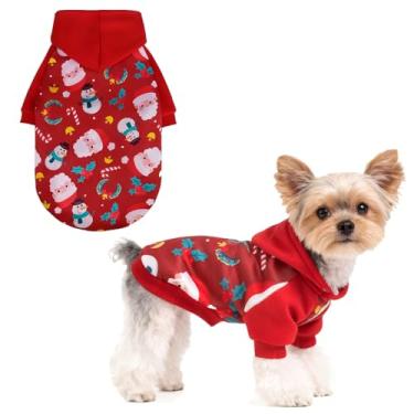 Imagem de EXPAWLORER Moletom com capuz de cachorro de Natal, suéter macio para cães, moletom de lã de inverno e outono com estampa, roupas para animais de estimação para filhotes, gatos, cães pequenos, médios e