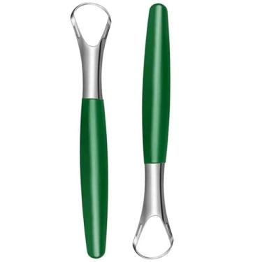 Imagem de Raspador de língua para adultos (pacote com 2), 100% aço inoxidável, reduz o mau hálito, fácil de usar, limpador de língua para higiene bucal e higiene