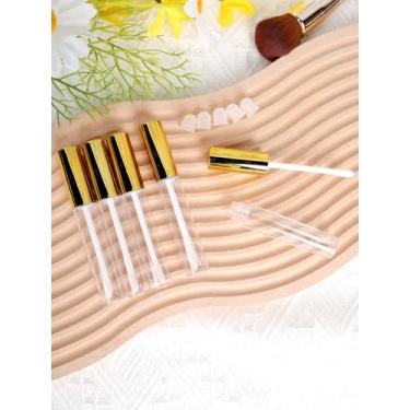 Imagem de 5 tubos vazios de brilho labial com varinha, recipientes de cosméticos recarregáveis de 10 ml, tubos de brilho labial vazios de plástico para amostras de batom, protetores labiais (tampa de tubo