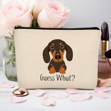 Imagem de Bolsas de maquiagem engraçadas para mulheres, presentes para amantes de dachshund, presentes para cães Weiner para mulheres, bolsa de cosméticos, bolsa de maquiagem com zíper para salsicha para cães