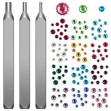 Imagem de Kit de perfuradores de metal para fixação de cristais de fundo plano inclui 3 peças de ferramentas de estampagem de metal para bricolagem, 1,8 mm, 2,5 mm, 4 mm e 1500 peças de cristais de strass multicoloridos