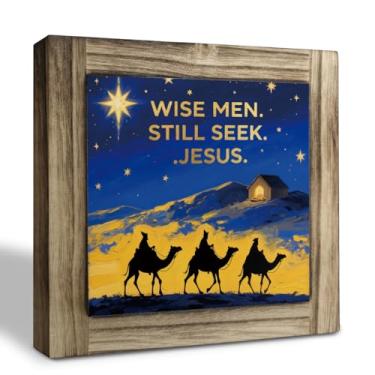 Imagem de Placas de mesa de Natal, sinal de homens sábios ainda procuram Jesus, arte religiosa para decoração de escritório em casa, placa decorativa de mesa de madeira, decoração de camelo, decoração de