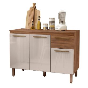Imagem de Balcão Copa Com Tampo Para Cozinha 3 Portas E 1 Gaveta Freijo-baunilha