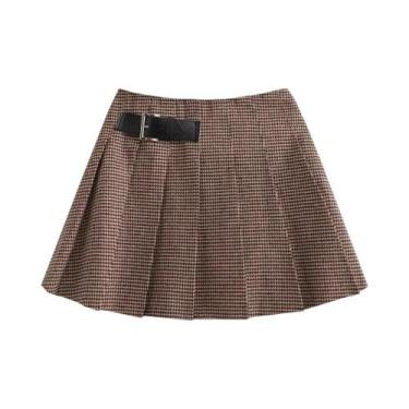 Imagem de Conjunto De Duas Peças Com Casaco De Couro Solto E Saia Plissada Larga