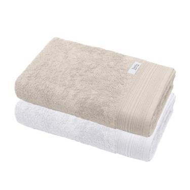 Imagem de Jogo de Toalha De Banho, Gigante, 2 Peças, 100% Bambu Natural, 86x160cm, Buettner, Alta Absorção, Toque Aveludado, Altihaus (Branco/Palha)