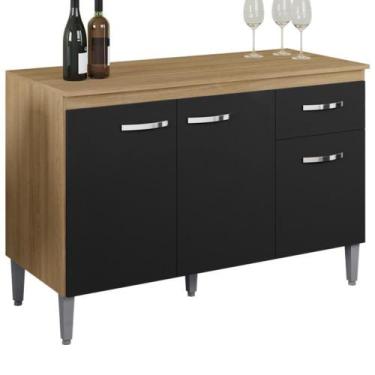 Imagem de Balcao Com Tampo 120 Cm Gabriela Amendoa Preto Reajl Moveis Amendoa Pr