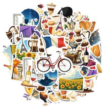 Imagem de 70 peças Cultura Francesa Comida Viagem Arquitetura Natureza Alimentos Adesivos Europeus para DIY Telefone Guitarra Laptop Notebook Mala Copo Laptop Bagagem Scrapbook Adesivo Diário
