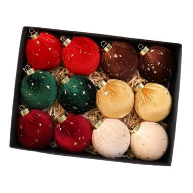 Imagem de Esquirla Bolas de Natal flocadas, enfeites, decorações para árvores de Natal, 8 cm, enfeites decorativos, pingentes para festas internas, 12 Peças 6 Cores