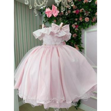 Imagem de Vestido Infantil Rosa Bebê Midi Festa Luxo Lese Formatura - Elegância 