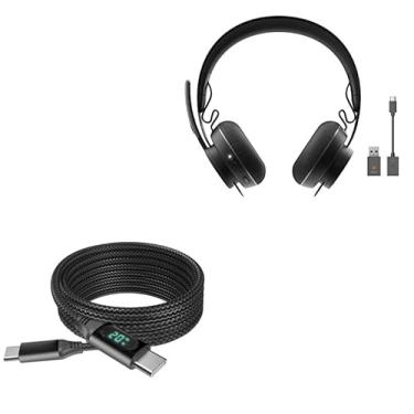 Imagem de Cabo BoxWave compatível com fone de ouvido Logitech Zone 900 (cabo da BoxWave) - Cabo PowerDisplay PD (1,8 m) - USB-C para USB-C (100W), tela de LED, cabo de nylon trançado PD de 1,8 m - preto