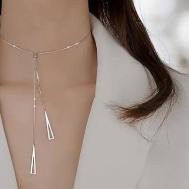 Imagem de Colar Feminino em Prata 925 com Design Geométrico Moderno e Ajustável 