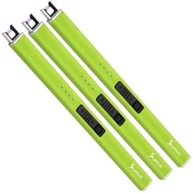 Imagem de SUPRUS Vela de isqueiro elétrico fluorescente brilha no escuro isqueiros de arco USB recarregável com trava de segurança à prova de vento plasma sem chama para acampamento de vela churrasco (amarelo