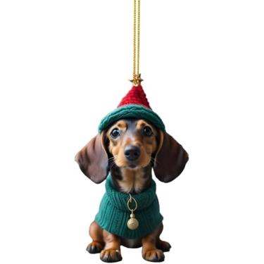 Imagem de Enfeite de Natal 2025, enfeite de árvore de Natal engraçado para cães, decorações de Natal de dachshund, ideia de presente para amantes de cães, decoração de Natal, ornamentos de dachshund para