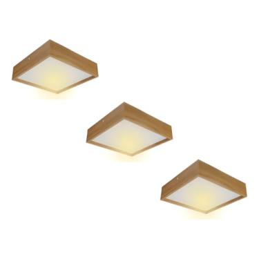 Imagem de Kit C/ 3 Plafon Quadrado Madeira 25x25cm Freijó Kazaa Decor