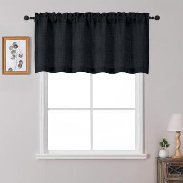 Imagem de OWENIE Cortinas pretas para janelas 1 peça de 55,8 cm de comprimento, cortina pequena texturizada com filtro de luz para banheiro porão sala de estar quarto, cortinas de meia janela sobre a pia, 152