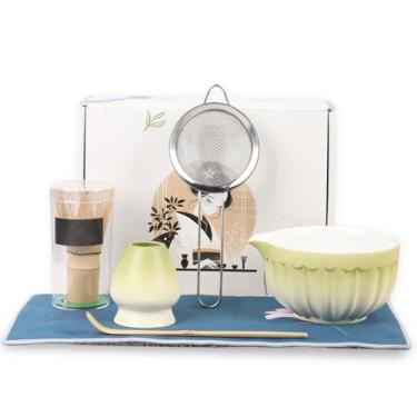 Imagem de Conjunto de 6 peças de tigela Matcha e Chasen Chawan de cerâmica premium 480 ml com bico de filtro Chashaku para iniciantes DIY Matcha Lover (ciano)