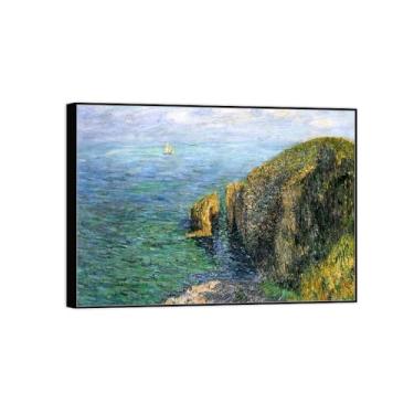 Imagem de BMZFYBS Imagem de arte de parede de paisagem - impressões em tela vintage - alto mar - pintura com moldura preta para sala de estar decoração de casa de fazenda 50 x 70 cm 20 x 27 pol