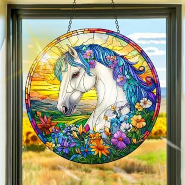 Imagem de Acrílico colorido, apanhadores de sol, decoração de janela pendurada em cavalo, arte de parede de arco-íris, para sala de estar, quarto, varanda, interior e exterior, jardim, enfeites de Natal 19 x 19