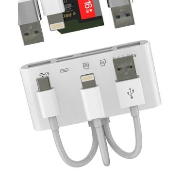 Imagem de Leitor de cartão USB C Lightning USB para SD para iPhone 17 16 15 14 Pro Max (5 em 3) Câmera digital TF OTG Adaptador de carregador Micro SD Hub para tomada de computador Apple compatível com porta