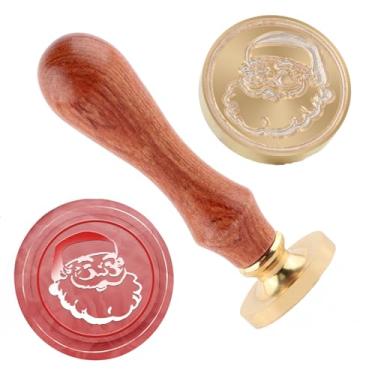 Imagem de Carimbo de lacre de cera de Natal Papai Noel carimbo de latão e uma alça de madeira carimbos cabeça para cartões de Natal festa convites carta envelope cartões presentes