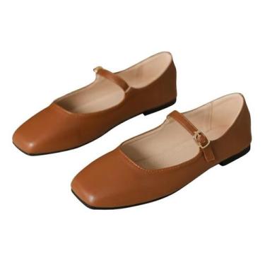 Imagem de Vestido Flats Stunner feminino Mary Jane de couro marrom claro 44