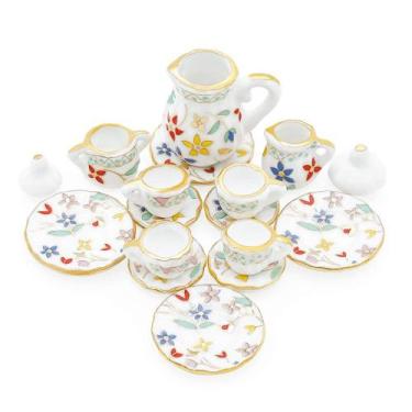 Imagem de Conjunto de chá de porcelana em miniatura Odoria, escala 1/12, 15 unid