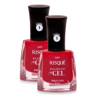 Imagem de Kit 2 Esmalte Risqué Diamond Gel Cor Vermelho Cereja 9,5ml