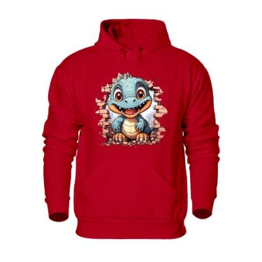 Imagem de Casaco Moletom Canguru Com Capuz Masculino Estampa Dinossauro Flanelado