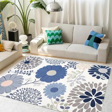 Imagem de USTIDE Tapete botânico cinza azul 10 x 15 lavável, antiderrapante, tapete de área infantil, tapete ultrafino para berçário e dormitório, unissex, decoração de chão de quarto de adolescente