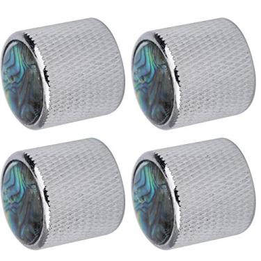 Imagem de RiToEasysports Metal Baixo Botão Cúpula Requintado Escudo Incrustado Tom Controle de Volume Peças Guitarra para Entusiastas da Guitarra 4pcspack (Prata)