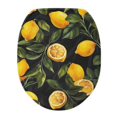 Imagem de Wiryuouvt Lindas capas de assento de vaso sanitário alongadas limão – folhas de tampas de vaso sanitário para decoração de banheiro
