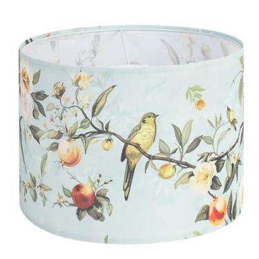 Imagem de Haultop Abajur de mesa pequeno, abajur de tecido de 22 x 22 x 20 cm, abajur de tambor estampado floral e pássaro, 1 pacote de abajures para abajur de mesa, suporte aranha e base E26/E14/E12