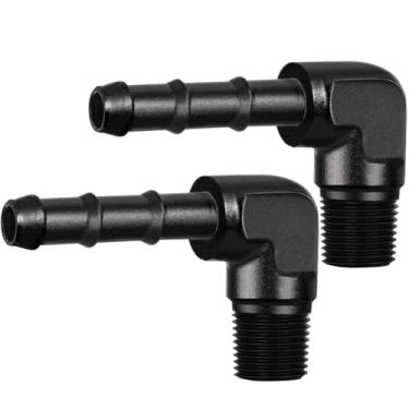 Imagem de Pacote com 2 adaptadores de encaixe 1/8 NPT para 1/4 de farpa, 1/8 NPT macho para mangueira de 1/4 adaptador de encaixe de 90 graus, conector de mangueira de 90 graus Npt 1/8 Npt de alumínio
