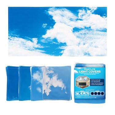 Imagem de KastLite Pacote com 4 capas de luz fluorescente em nuvem para luzes de teto - Capas magnéticas para céu de tecido à prova de fogo de 6 x 1,2 m - Difusor de iluminação de sala de aula para escritório e