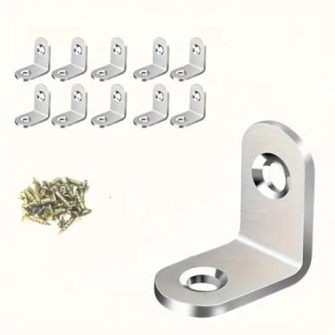 Imagem de Conjunto de 30 peças de suportes resistentes em forma de L de aço inoxidável com parafusos - para móveis de madeira, mesas e cadeiras, prata
