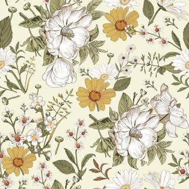 Imagem de practicalWs Papel de parede floral vintage boho peônia margarida papel de parede autoadesivo removível para sala de estar armários janela parede backsplash 45 cm x 1,000 cm