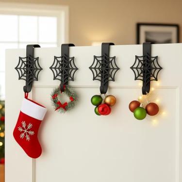 Imagem de 4 ganchos de teia de aranha sobre a porta – decoração gótica de Natal e presente, suporte de parede de Halloween para Natal, para toalha, chapéu, casaco, bolsa, chaveiro, presente de Natal exclusivo e