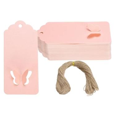 Imagem de PATIKIL Etiquetas de presente com cordão, 100 peças, retângulo, retângulo, vazado, borboleta, etiquetas de papel em branco, para embrulho de presente, com barbante de juta para lembrancinhas de festa