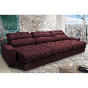 Imagem de Sofá Retrátil E Reclinável Com Molas Ensacadas Cama Inbox Master 3,22m Tecido Suede Vinho