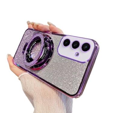 Imagem de MEMAXELUS Capa para Samsung Galaxy A05 com glitter brilhante diamante luxuoso chapeamento silicone TPU capa macia protetor de câmera com suporte de anel magnético para Samsung Galaxy A05, roxo