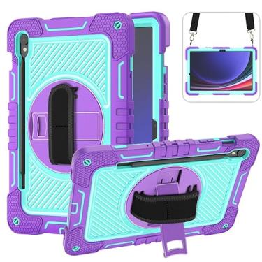 Imagem de Capa para tablet Samsung Galaxy Tab S10 Lite de 10,9 polegadas – Capa protetora de silicone à prova de choque com alça de ombro, alça de pulso, estilo comercial resistente a quedas (roxo + azul)