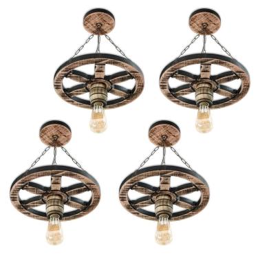 Imagem de Kit 4 Lustre Luminária Roda De Carroça 33Cm Rústica Colonial