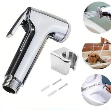 Imagem de Gatilho Ducha Higienica Esguicho Cromado Torneira Chuveiro Duchinha Manual Chuveirinho Privada Vaso Sanitario Suporte