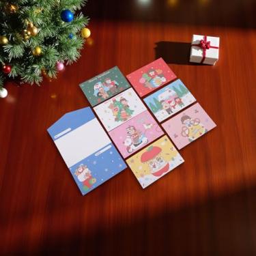 Imagem de 1 conjunto de cartão de felicitações de Natal triplo com papel envelope multicolorido 12,7 x 8,4 cm