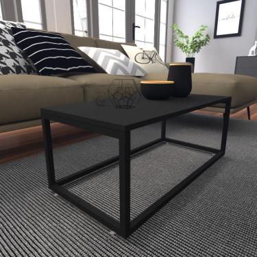 Imagem de Mesa De Centro Sala Industrial Preta Quadrada Retangular Mesinha De Centro Sala Madeira